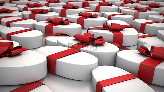 红背景图片_从侧面看带有红丝带和背景的白色礼品盒圆圈的 3D 渲染