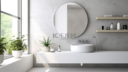浴室背景图片_现代浴室内饰，白墙时尚装饰，特写 3D 渲染图像