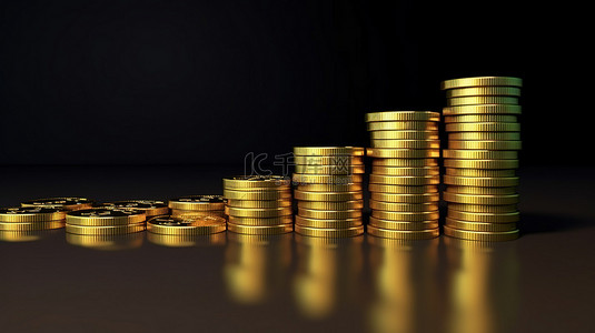 金币贷款背景图片_一堆金币的 3d 插图，象征着通过储蓄和目标导向策略实现财务增长
