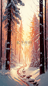 下雪温暖背景图片_森林雪地暖色温馨背景