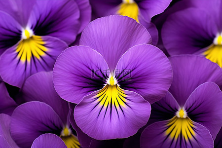 紫色三色堇盛开，中心为黄色 紫色三色堇 拍摄