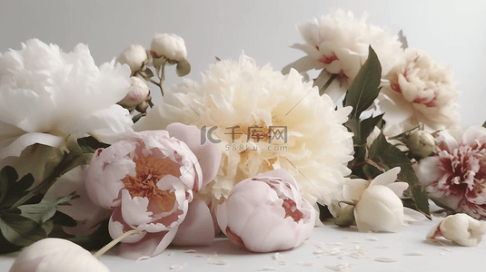 盛开的白色花朵背景图片_花瓣花苞盛开的芍药花朵背景