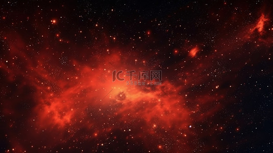 星空宇宙背景图片_银河和宇宙 3D 明亮的红色星系和星空水平背景横幅的插图