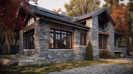 家背景图片_石头房子的外部 3D 渲染