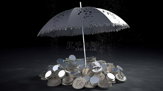 伞背景图片_伞下丰富的财富雪崩隔离中加密货币雨的 3D 插图