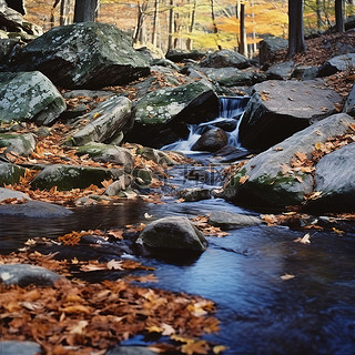 秋天背景图片_秋天岩石上的水