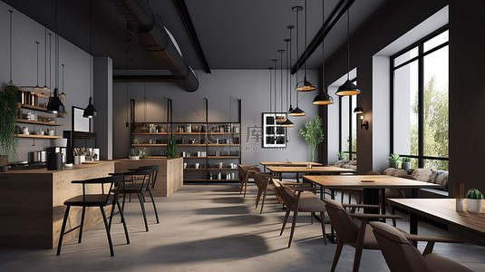 食堂背景图片_计算机图形学中现代自助餐厅的创新办公环境 3D 渲染