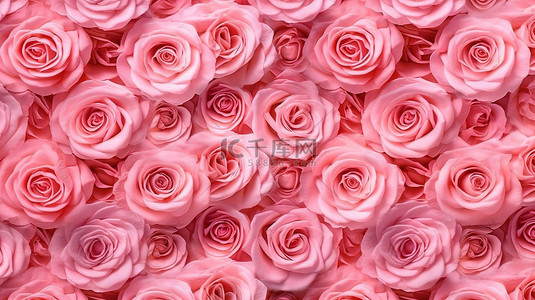 植物花卉图案背景图片_粉红色玫瑰花郁郁葱葱的墙的 3D 渲染