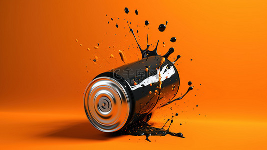 涂鸦瓶子背景图片_3D 渲染的单色喷漆罐在充满活力的橙色背景上