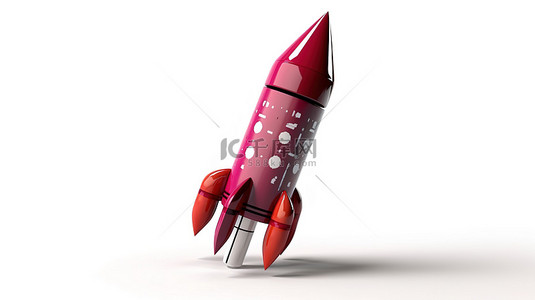 火箭注入箭头图设置在 3D 渲染的空白白色背景上