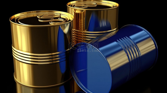 3d 渲染中的金桶和蓝色汽油罐