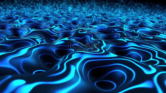 地板背景上蓝色和黑色数字粒子波的抽象 3D 渲染