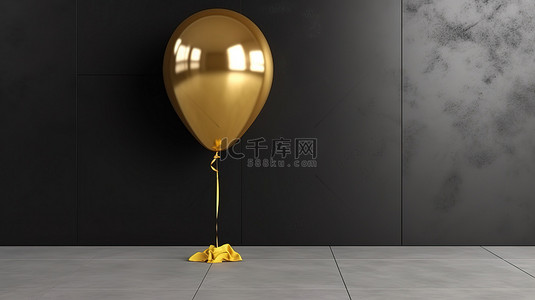 派对人剪影背景图片_3d 暗墙上闪闪发光的金色气球