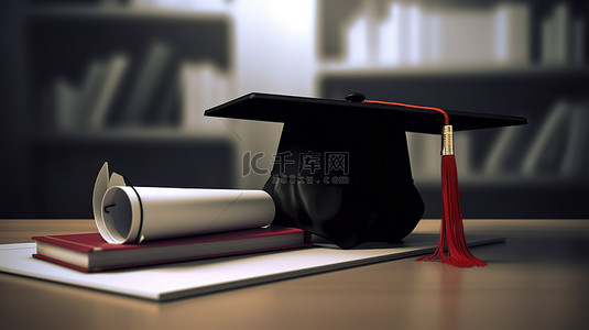 大学毕业背景图片_3d 电子学习与毕业帽的概念