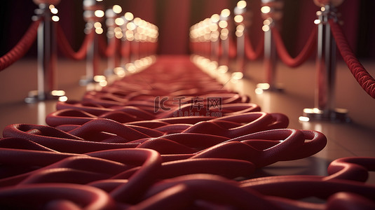 全网独家独款字背景图片_独家 VIP 体验 3D 渲染红地毯，丝质背景上有绳索屏障