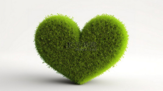 绿色草地背景图片_健康草的绿心象征着 3d 渲染的白色背景上的生态