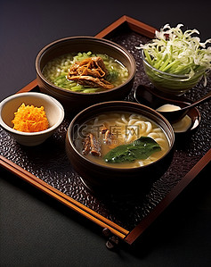 汤背景图片_一碗汤，盘子上有勺子和筷子