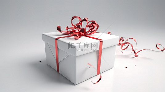3d 渲染的白色礼品盒，饰有红丝带