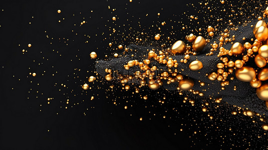 金色背景背景图片_黑色背景上金粒子横幅的 3D 插图，呈现令人惊叹的真实感