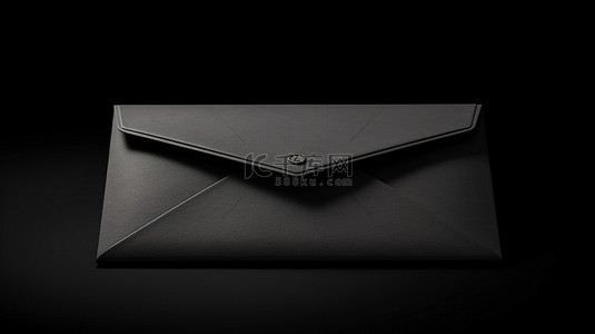 优雅的黑色信封在 3D 插图中的黑暗背景下密封关闭