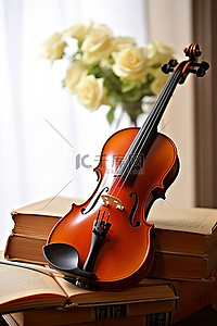 等待演奏的小提琴和书籍