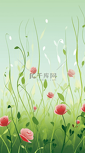 红色卡通花朵背景图片_玫瑰花植物叶子装饰插画自然简单背景