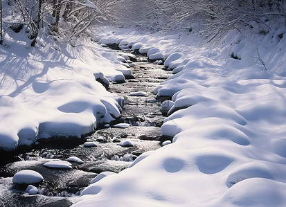 天气背景图片_雪中​​的小溪是地面上寒冷的画面
