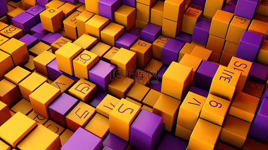 惊人的交易立方体 3D 背景与黄色和紫色百分比指示器