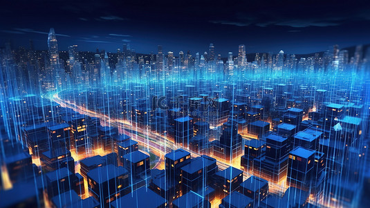 互联网科技创新背景图片_利用3D技术可视化智慧城市大数据传输的创新背景
