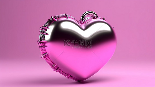 情人节粉红背景图片_情人节爱情概念的 3D 渲染与金属粉红心