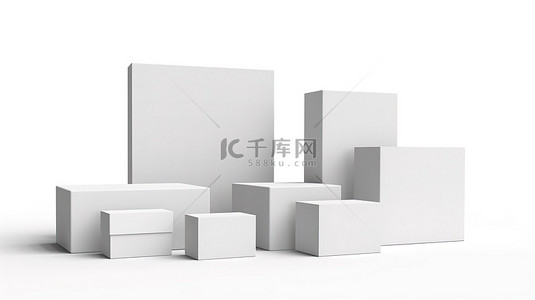 用于在白色背景 3D 渲染上隔离的零售包装的空纸箱样机集