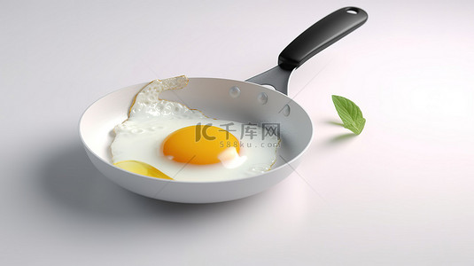白色背景下 3D 插图中带有煎蛋的飞盘