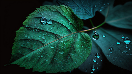 雨水惊蛰背景图片_树叶水滴雨水绿色背景