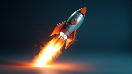 想法发射火箭的 3D 渲染象征着创业