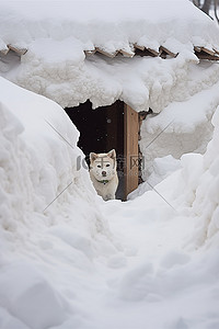 雪王背景图片_一只小狗站在房子附近的一大堆雪中