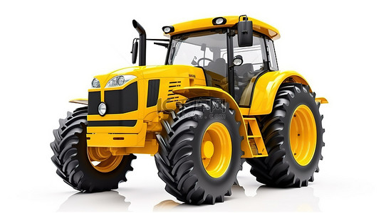 机械背景图片_光滑的黄色拖拉机农业机械在 3D 渲染的孤立插图中