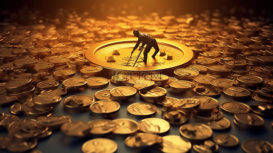 支付背景图片_男性工人试图从 3D 渲染中的陷阱中获取虚拟货币