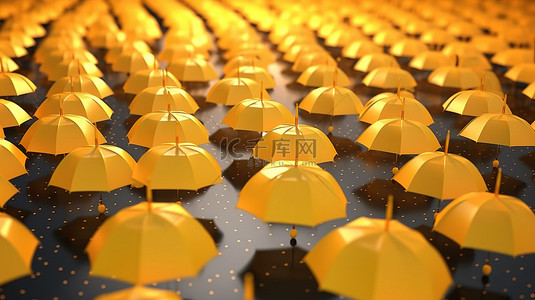 下雨背景图片_通过黄色雨伞保险和安全 3D 插图来保护您的业务