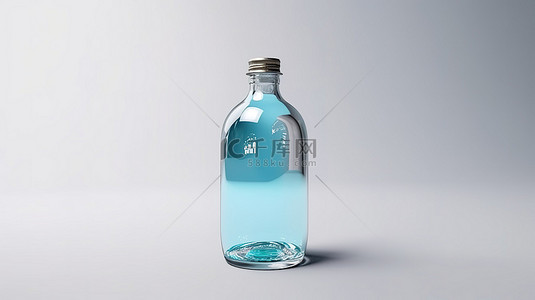 矿泉水背景图片_白色背景样机上无标签矿泉水玻璃瓶的 3D 渲染
