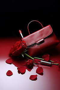 红色口红 口红包 钱包 玫瑰和口红