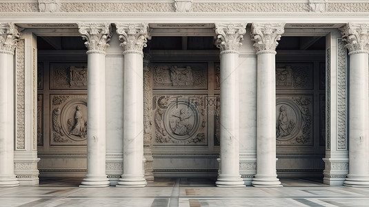 罗马建筑内部背景图片_古代世界建筑大理石古董墙拱廊的 3D 插图，用于背景横幅或海报