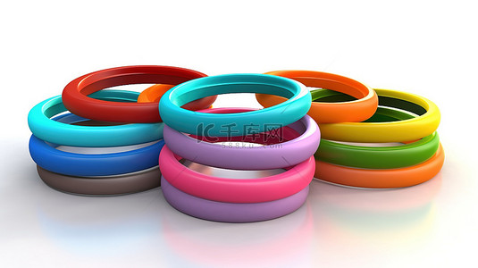 3d 白色背景上呈现的用于促销用途的彩色橡胶手镯品种