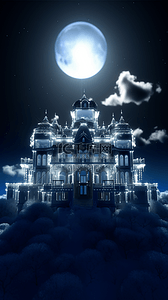 梦幻城堡背景图片_星空月亮发光城堡梦幻浪漫卡通背景