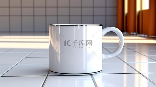 咖啡背景图片_空搪瓷杯位于辐射工作室 3D 渲染中充满活力的地板上