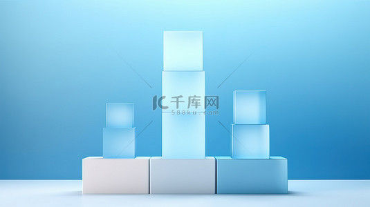 产品显示背景图片_化妆品展台的 3D 插图在柔和的背景上显示三个蓝色块