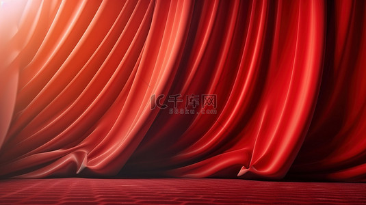 电影屏幕 3D 渲染上红色窗帘的极端特写