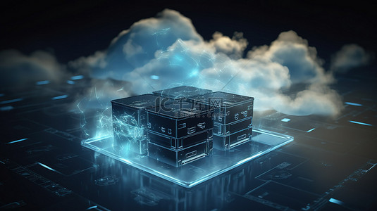 云上背景图片_云计算技术概念 3d 渲染存储在云上的电子文件