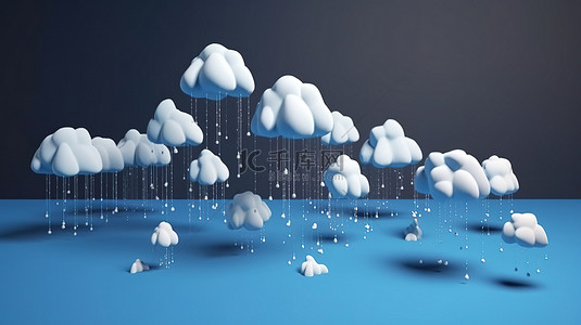 天气预报概念程式化 3d 雨云隔离在蓝色背景