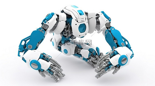 白色背景呈现 3d 渲染玩具机器人握手