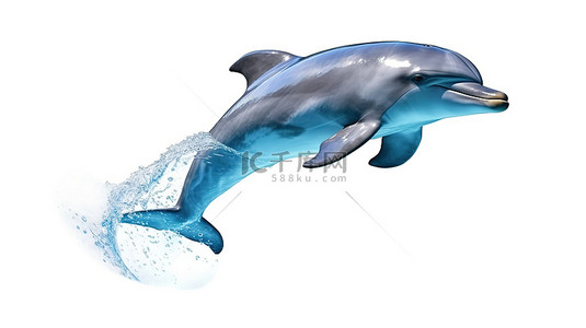 白色背景下被困在玻璃 tursiops truncatus 内的海洋或大海中的宽吻海豚的 3D 渲染